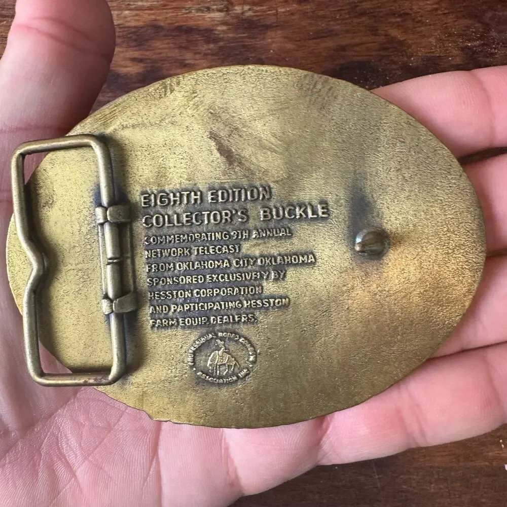 1982 Hesston NFR National Finals Rodeo All Around Cowboy Solid Brass Belt Buckle